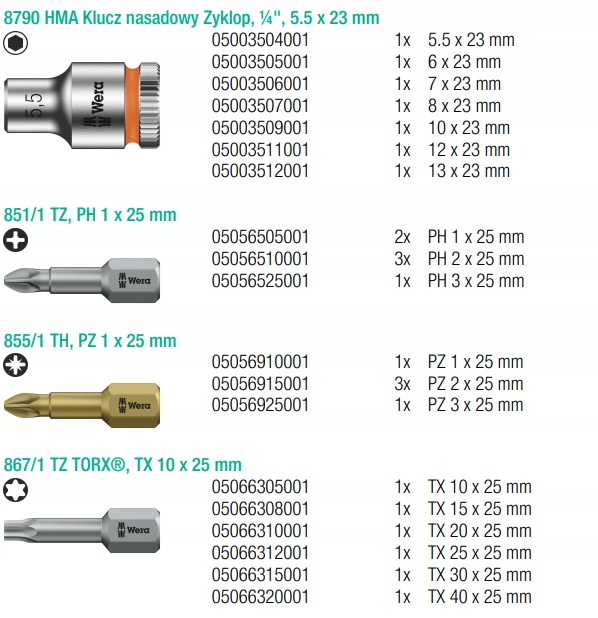 WERA ZESTAW GRZECHOTKI, BITÓW, NASADEK I RĘKOJEŚCI
