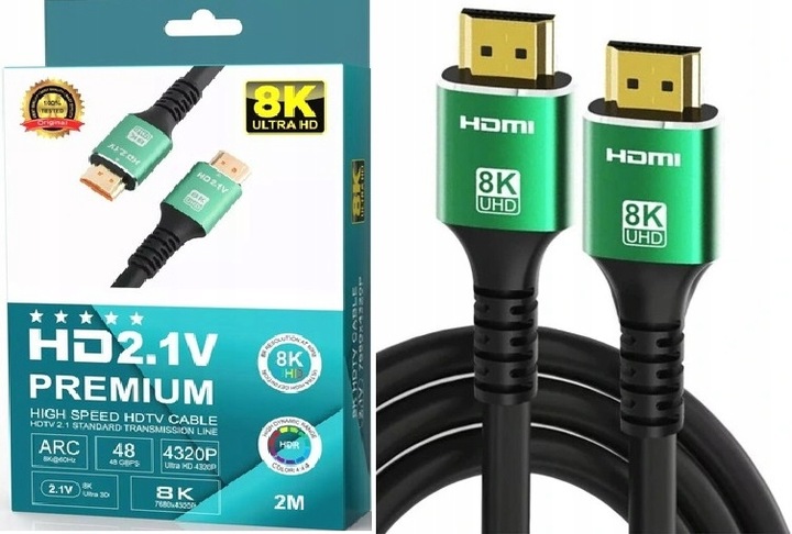 Kabel HDMI - HDMI 2.1 V PREMIUM 8K 4K 144Hz Mocny Przewód Projektor 2m