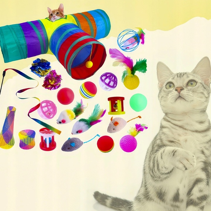 Zestaw Zabawki Dla Kota Mysz Wędka Piłki Duży Domek Tunel dla Kota 20 el XL
