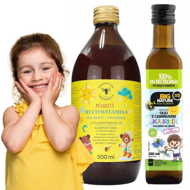 Olej z czarnuszki Big Nature + Multiwitamina Miodziś DLA DZIECI Sadowskich