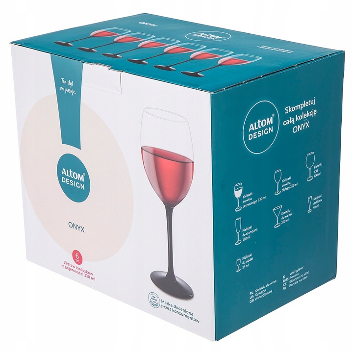 Kieliszki do wina czerwonego Altom Design Onyx czarny 330 ml 6 sztuk