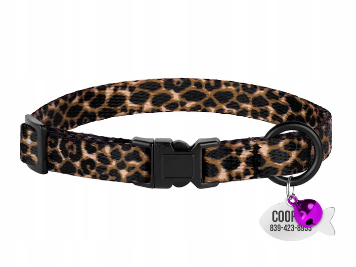 Obroża dla Kota z Dzwonkiem, Wzór Lampart + Identyfikator z Grawerem