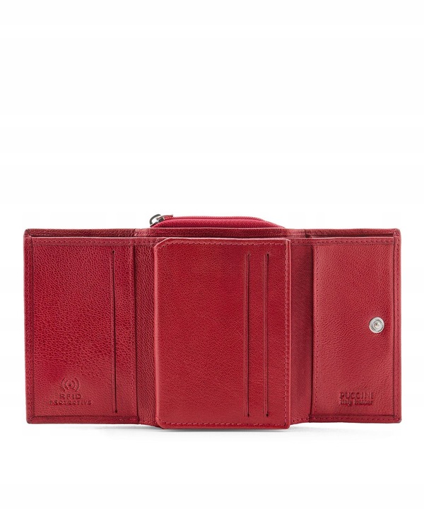 Portfel Damski Skórzany Skóra Naturalna Mały RFID PUCCINI Czerwony CO1936-3