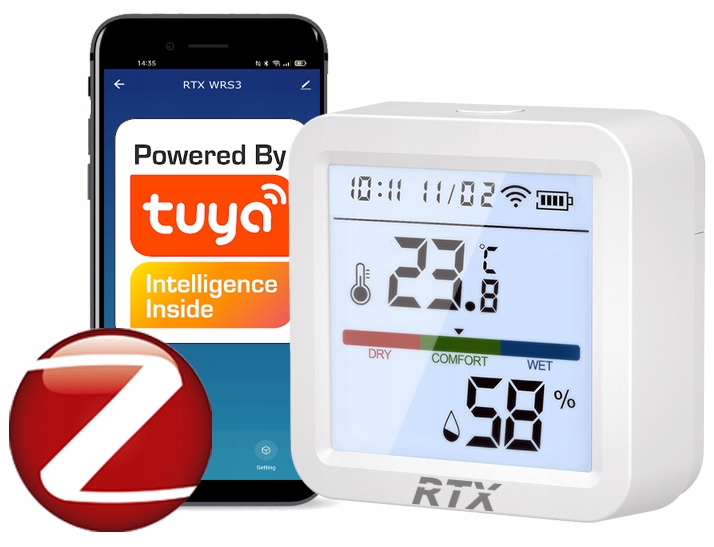 Czytelny Czujnik Sensor Temperatury Wilgotności LCD Zigbee Tuya