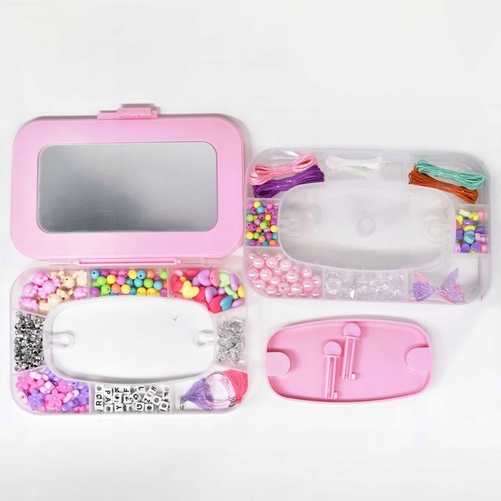 ZESTAW DO TWORZENIA BIŻUTERII BRANSOLETEK KORALIKI KUFEREK Z LUSTERKIEM