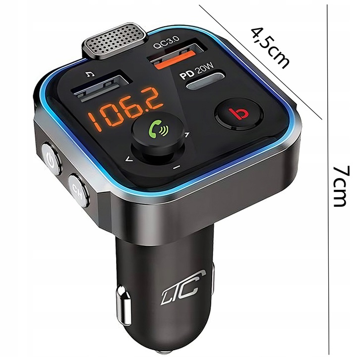 TRANSMITER FM BLUETOOTH ŁADOWARKA MP3 2XUSB LCD SD