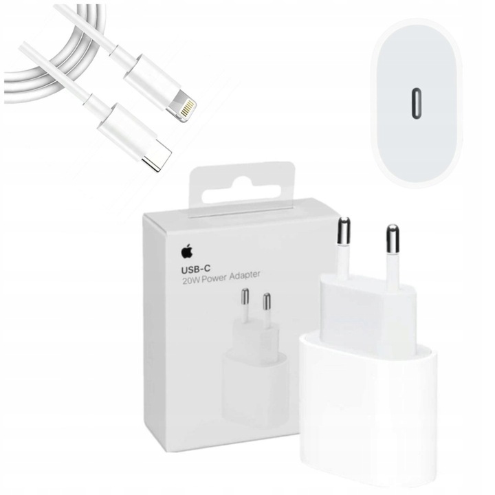 ORYGINALNA SZYBKA ŁADOWARKA DO APPLE IPHONE 20W+KABEL USB-C LIGHTNING 1M !