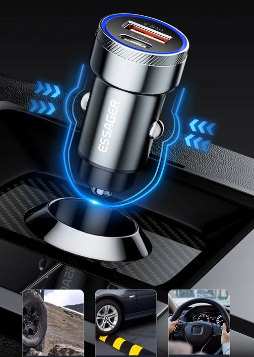 SZYBKA MOCNA Ładowarka Samochodowa USB 54W do telefonu QC3.0 PD 3.0 USB-C