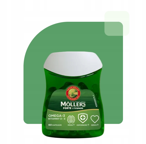 2x Möller’s Forte 60 kaps. TRAN odporność OMEGA-3 mózg serce WIT. D3 i E