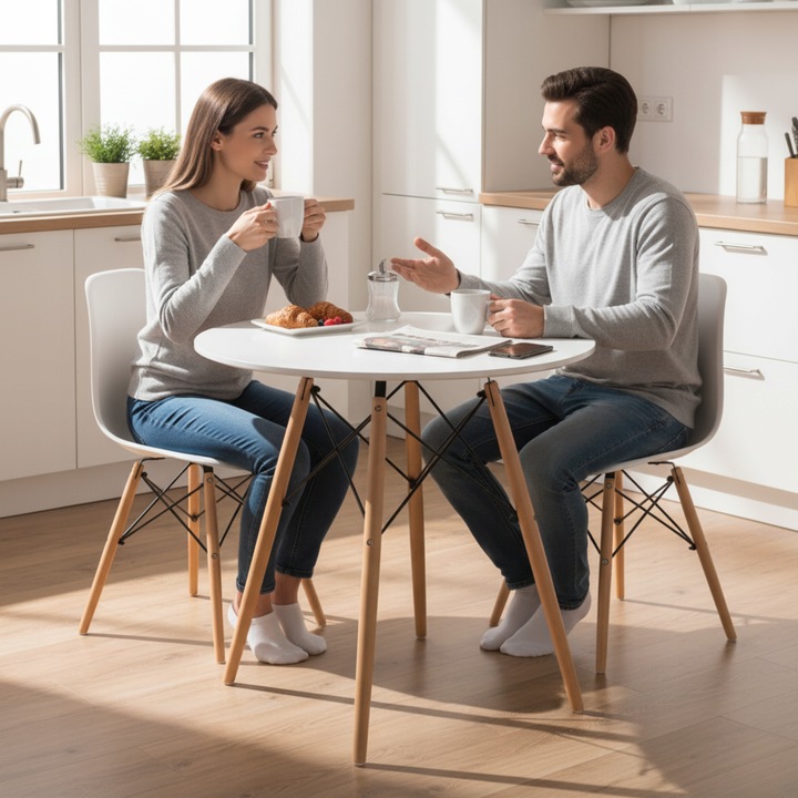 Stół Okrągły Skandynawski Do Salonu Jadalni Biały Nowoczesny 80CM ETT