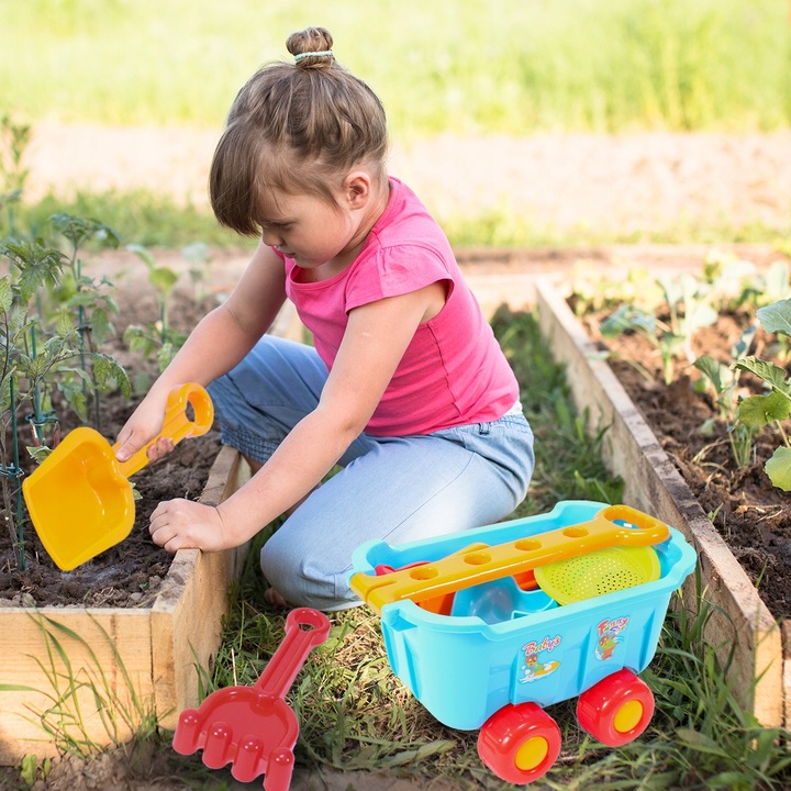 ZESTAW DO ZABAWY W PIASKU PIASKOWNICY WÓZEK TACZKA FOREMKI ŁOPATKI