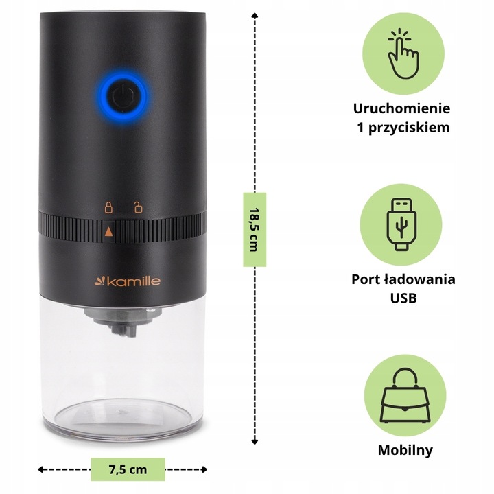 MŁYNEK ELEKTRYCZNY BEZPRZEWODOWY DO MIELENIA KAWY ŻARNOWY na USB