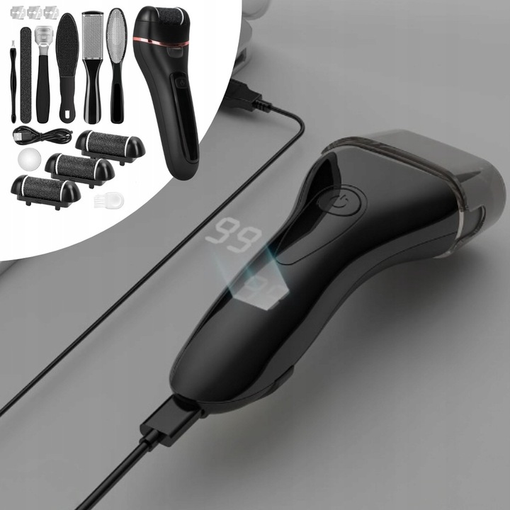 PILNIK DO STÓP MEGA ZESTAW DO PIĘT PILNICZEK ELEKTRYCZNY LED + NASADKI 15w1