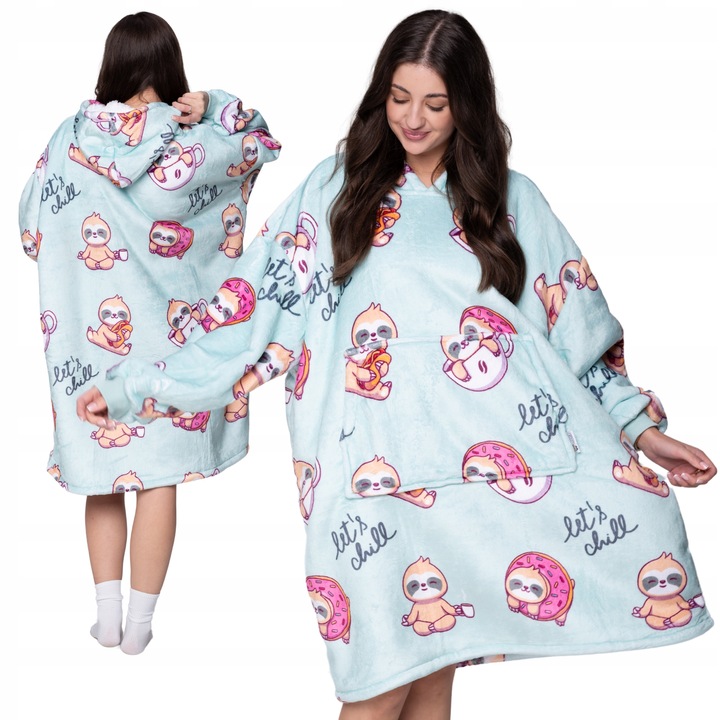 KOC BLUZA Oversize Ciepła Gruba KOCBLUZA 2w1XXL LENIWCE Futrzak z