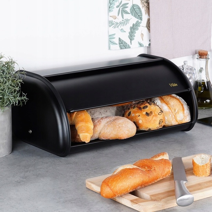 Duży CHLEBAK czarny metalowy pojemnik kuchenny na pieczywo chleb bułki