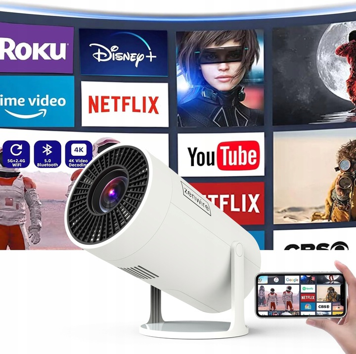 PRZENOŚNY MINI PROJEKTOR ANDROID 12 WiFi RZUTNIK 360 FULL HD 4K Bluetooth