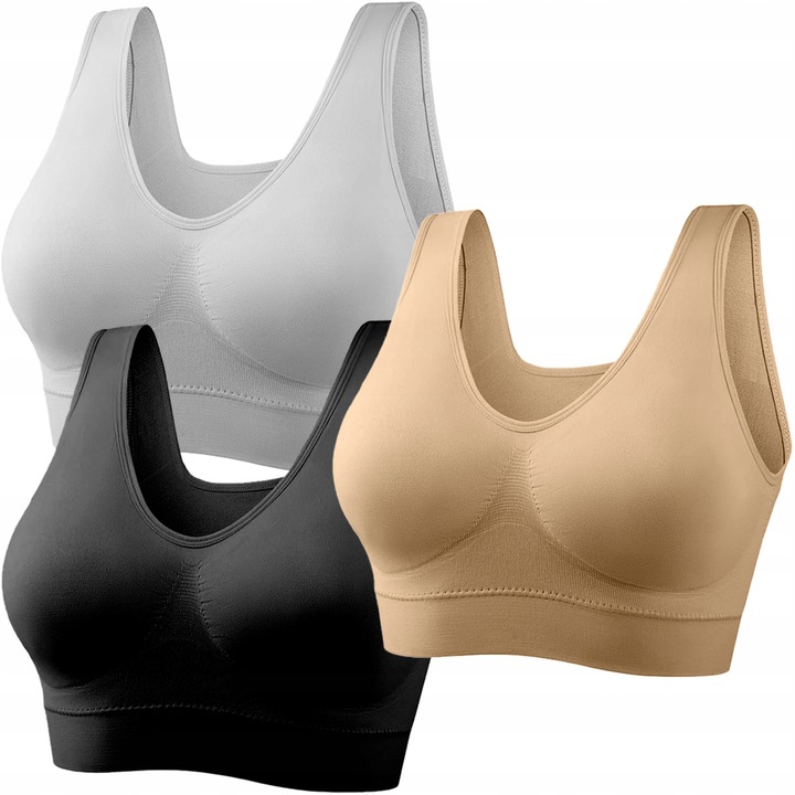 XL 3-pak Biustonoszy Bezszwowych bez Zapięć i Fiszbin z Push-up Wkładkami