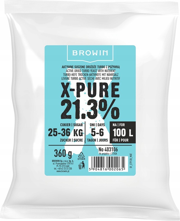 Drożdże gorzelnicze Turbo X-Pure 21,3% 100L