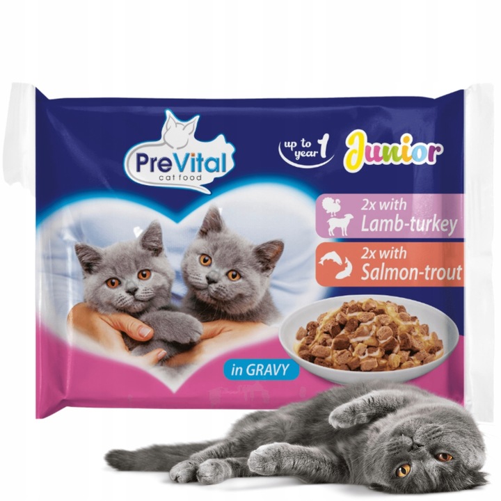 KARMA MOKRA DLA KOTA PREVITAL JUNIOR 52 X 100G SASZETKI DLA KOCIĄT MIX