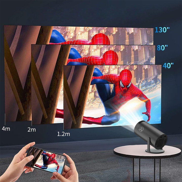 PROJEKTOR RZUTNIK ANDROID TV WIFI MINI 4K PRZENOŚNY SMART CZARNY