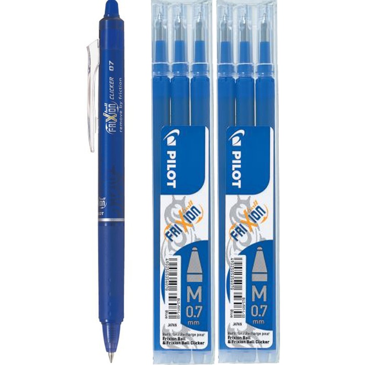 Pilot FRIXION Długopis Clicker 0,7 + 6 wkładów Ścieralnych niebieskie 0,7