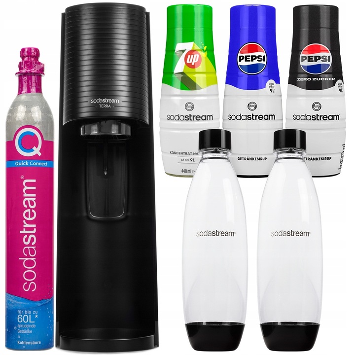 SATURATOR SODASTREAM TERRA BLACK Z 2 BUTELKAMI + PEPSI + PEPSI ZERO +