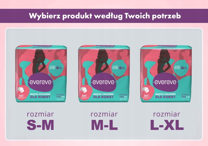 MAJTKI CHŁONNE MENSTRUACYJNE DLA KOBIET EVEREVE 30 SZT. ROZ: M-L