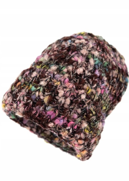 Czapka zimowa damska Multicolor - boucle, gruba, beanie Czarny