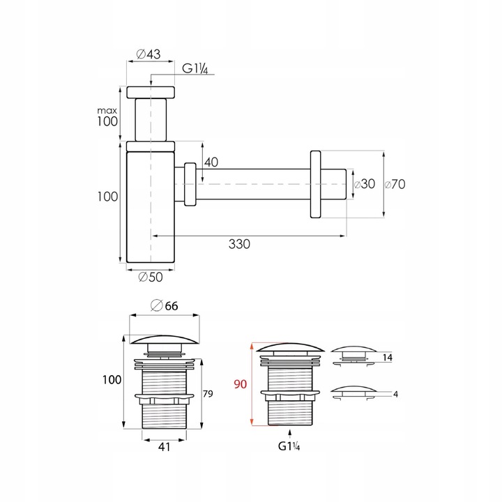 Korek klik klak czarny automatyczny bez przelewu z syfonem do umywalki YOKA