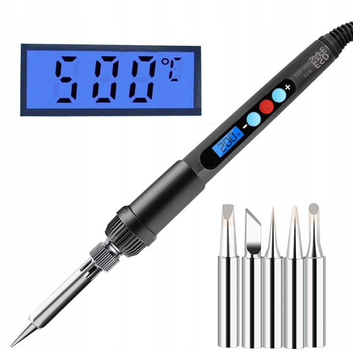 Lutownica precyzyjna kolbowa 60W z LCD cyfrowa regulacja + 5 grotów