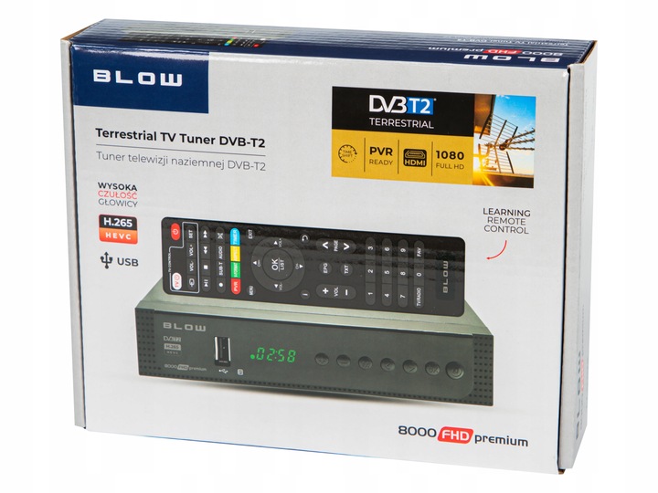 TUNER DEKODER DVB-T2 TV NAZIEMNEJ H.265 HEVC FULL HD USB HDMI BATERIE