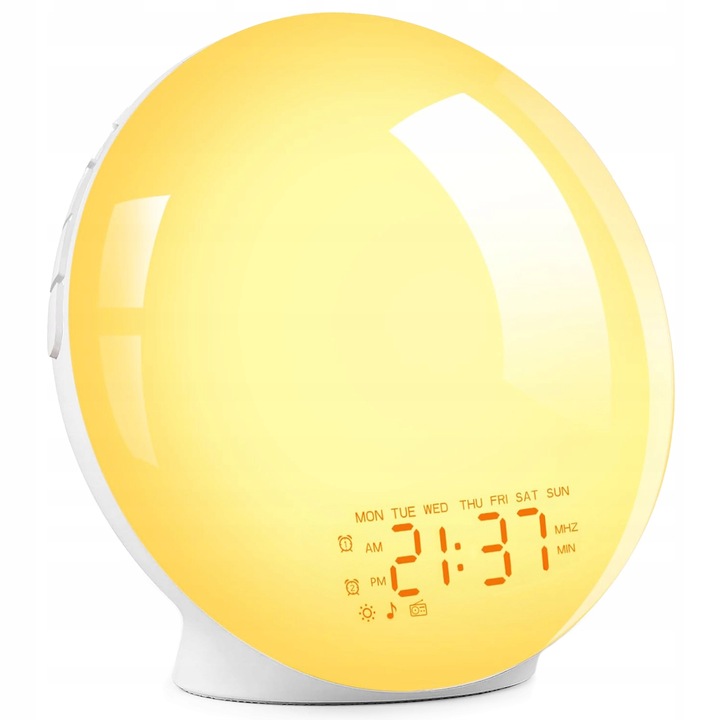 BUDZIK ŚWIETLNY ZEGAR DRZEMKA LAMPKA NOCNA RADIO SYMULATOR WSCHODU