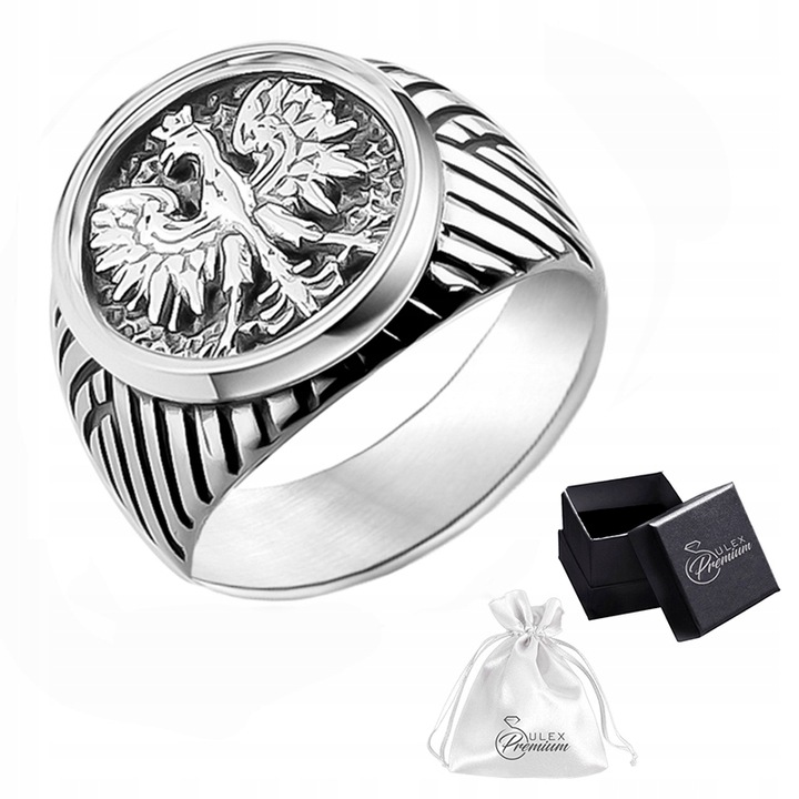 Sygnet Patriotyczny srebrny pr. 925 Oksydowany Pierścień z ORŁEM | r.22
