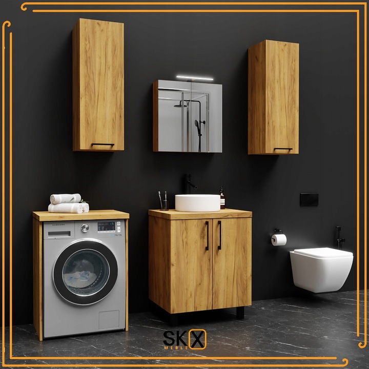 Szafka Łazienkowa Stojąca 60 cm Pod Umywalkę Nablatowa Komoda Dąb