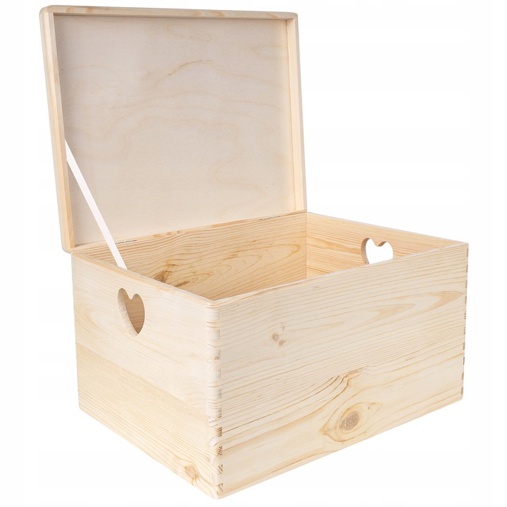 Pudełko drewniane z uchwytami w serca skrzynka do przechowywania 40x30x24cm