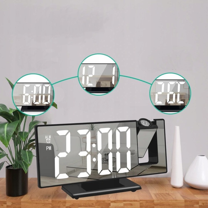 BUDZIK ZEGAR ELEKTRONICZNY LED PROJEKTOR DATA ALARM TERMOMETR 4w1
