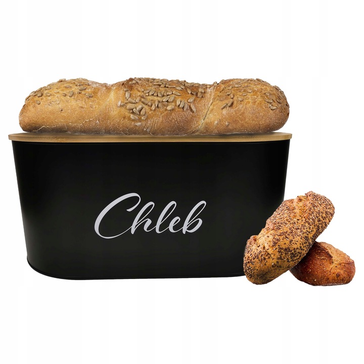 CHLEBAK POJEMNIK NA PIECZYWO Z POKRYWĄ DESKĄ DO KROJENIA CZARNY CH01