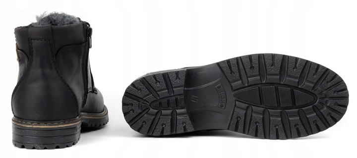 Buty zimowe męskie trzewiki skórzane na zamek POLSKIE J35S czarne 43