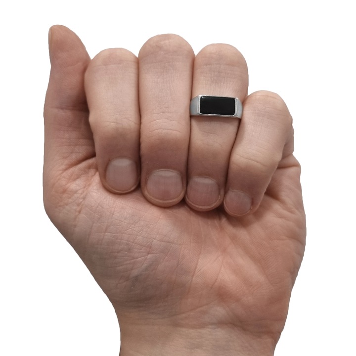 Sygnet srebrny pr. 925 Pierścionek Męski z Onyksem Prostokątny | r. 20