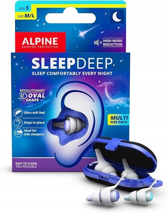 Zatyczki Stopery do Uszu do Snu Alpine SleepDeep Multipack 2 Rozmiary