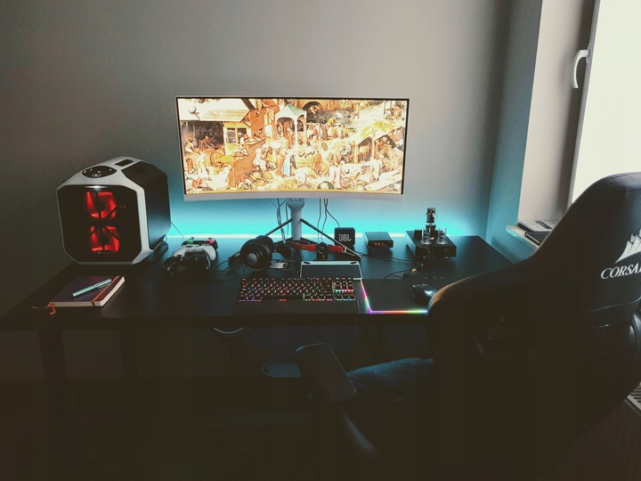 BIURKO GAMINGOWE KOMPUTEROWE CZARNE LED RGB STABILNE Z REGULACJĄ