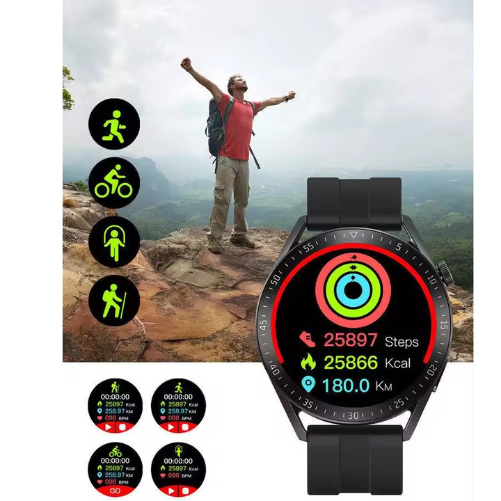 SMARTWATCH ZEGAREK POLSKIE MENU ROZMOWY SPORT SMART WATCH MĘSKI 2 PASKI
