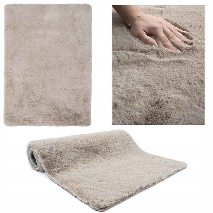 Dywan Pluszowy Rabbit do Sypialni Beżowy Dywanik Puszysty Miękki 60x100cm