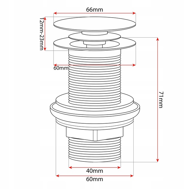 Korek umywalkowy automatyczny bez przelewu klik klak chrom srebrny mosiężny