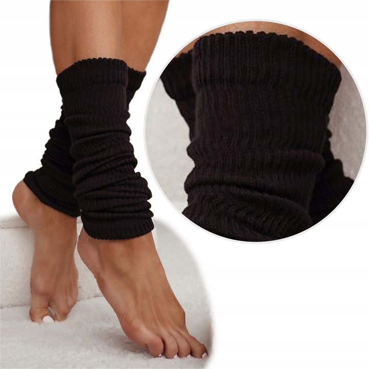 GETRY BAWEŁNIANE damskie ocieplacze na nogi łydki w PRĄŻEK czarne