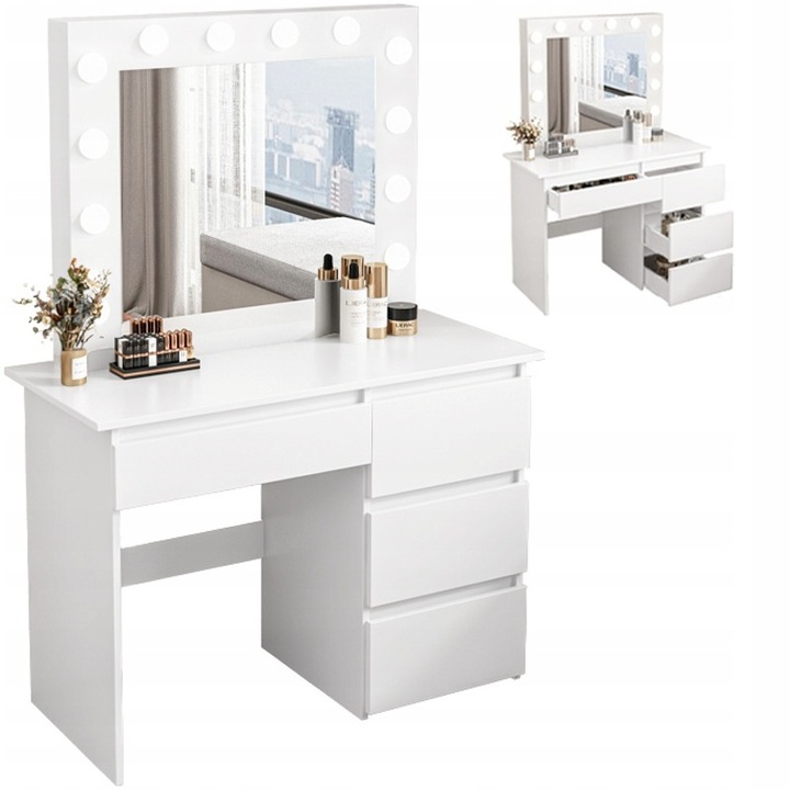 TOALETKA DO MAKIJAŻU WIZAŻU KOSMETYCZNA Z LUSTREM LED NOWOCZESNA LOFT