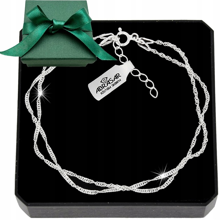 BRANSOLETKA DAMSKA SREBRNA PODWÓJNA SINGAPUR NA RĘKĘ REGULOWANA SREBRO 925