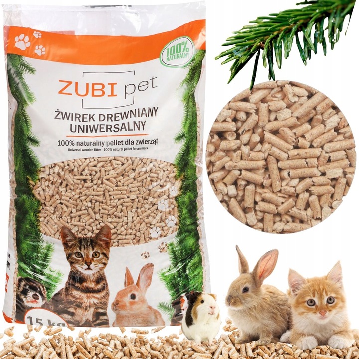 JASNY i PACHNĄCY DRZEWEM Żwirek drewniany PELLET 15kg kot świnki królik