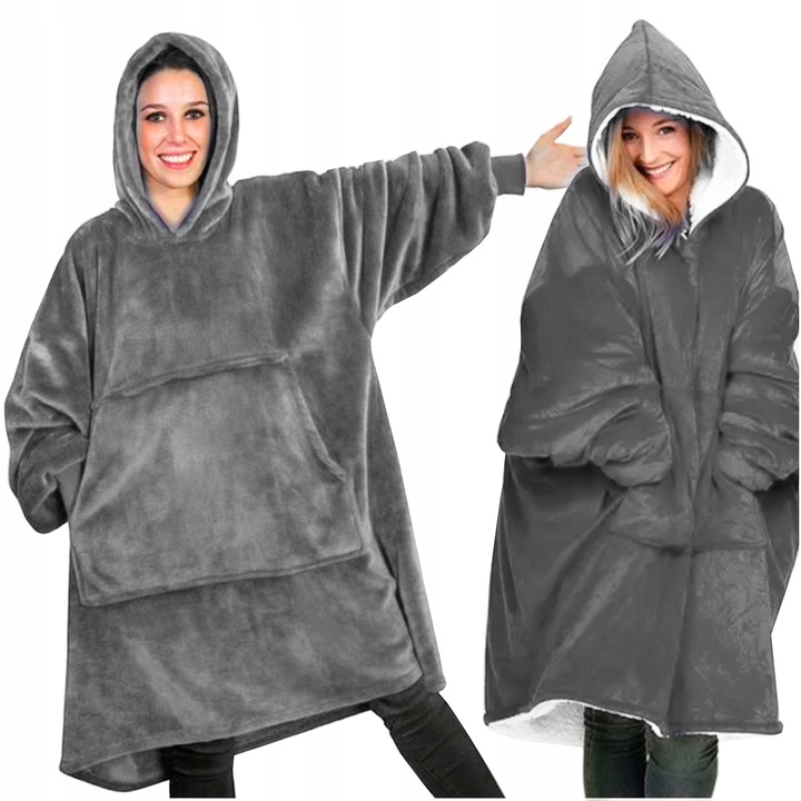 Gruby Koc Ponczo Z Kapturem Ciepła Gruba Bluza Szlafrok Kocobluza