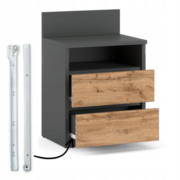 Szafka Nocna Stolik Nocny 40CM Szary Dąb Wotan 2 Szuflady Półka Do